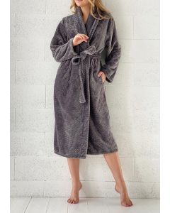 Super zachte badjas met zigzag in de kleur  grijs fleece badjas,  SPECIALE PRIJS