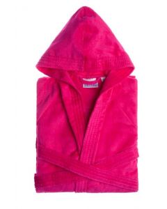 Velours badjas met capuchon kleur Fuchia roze