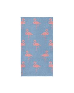 Strandlaken Flamingo blauw met rose 100x180 100% katoen  velours Seahorse