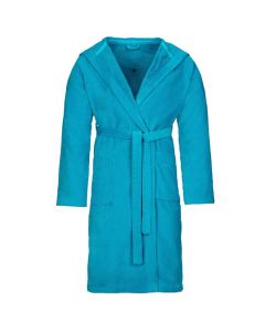 Velours badjas met capuchon kleur Aqua blauw