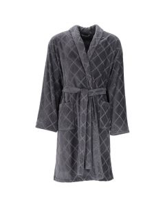Velours badjas met ruitpatroon  kleur donker grijs 100%  velours katoen  Vossen 