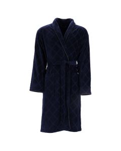Velours badjas met ruitpatroon  kleur donkerblauw 100%  velours katoen  Vossen 