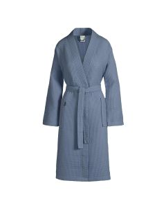 Zomer badjas Biarritz kleur midden blauw 100% wafel katoen Van Dijck