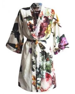 Dunne Kimono Badjas Fleur  in de kleur ecru