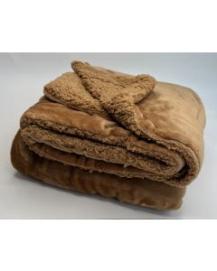 Plaid Fleece Uni ,  in camel  met vacht 150x200, Deken voor op de bank , bed of picknick kleed kopenhagen