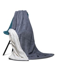 Dikke Plaid Fleece Uni met vacht kleur grijs  150x200, Deken voor op de bank , bed of picknick kleed