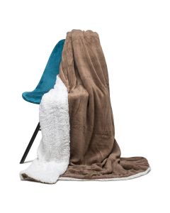 Plaid Fleece Uni met vacht kleur licht bruin  150x200, Deken voor op de bank , bed of picknick kleed