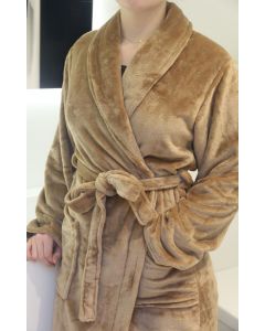 Super zachte badjas in de kleur Camel beige fleece badjas,  SPECIALE PRIJS