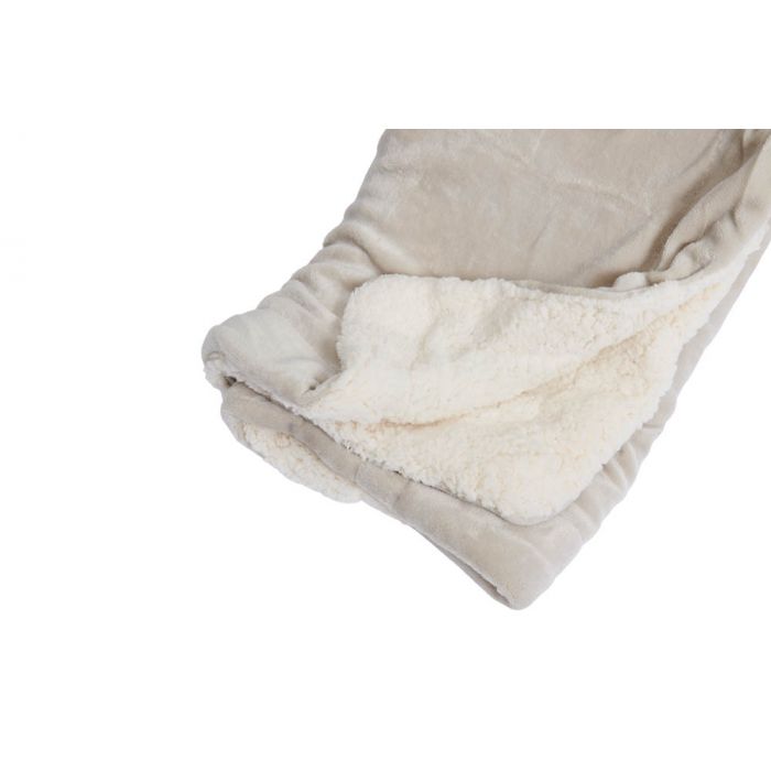 Verstrooien Meer Hectare Plaid Fleece Uni , in zand, licht taupe met vacht 150x200, Deken voor op de  bank , bed of picknick kleed