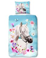 schimmel, wit paard of pony met bloemen dekbedovertrek